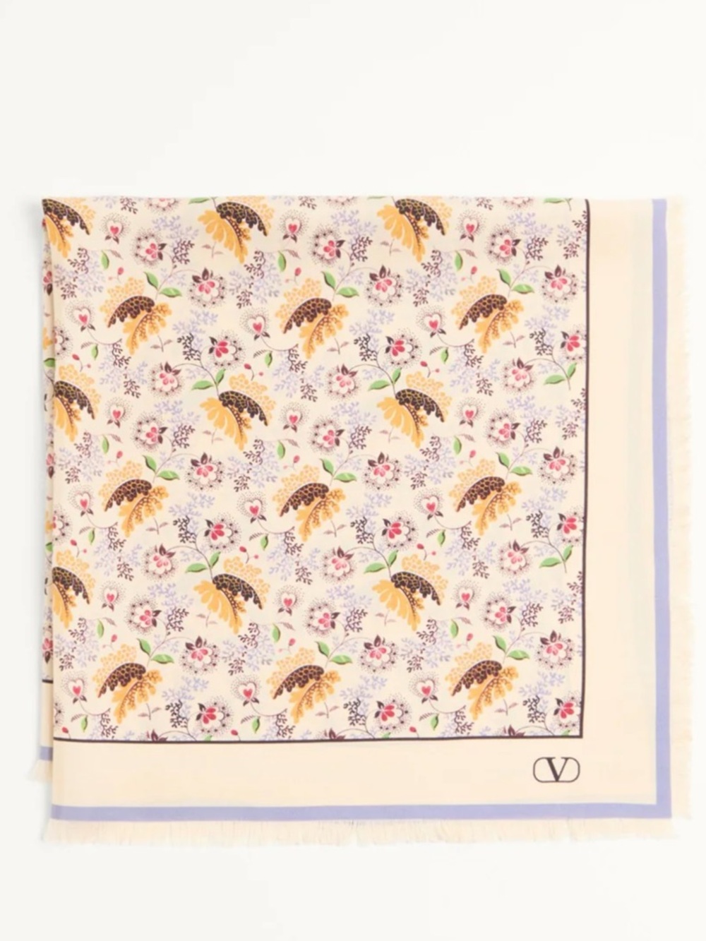Valentino Floral Print Silk Shawl in Cream, Yellow and Pink
